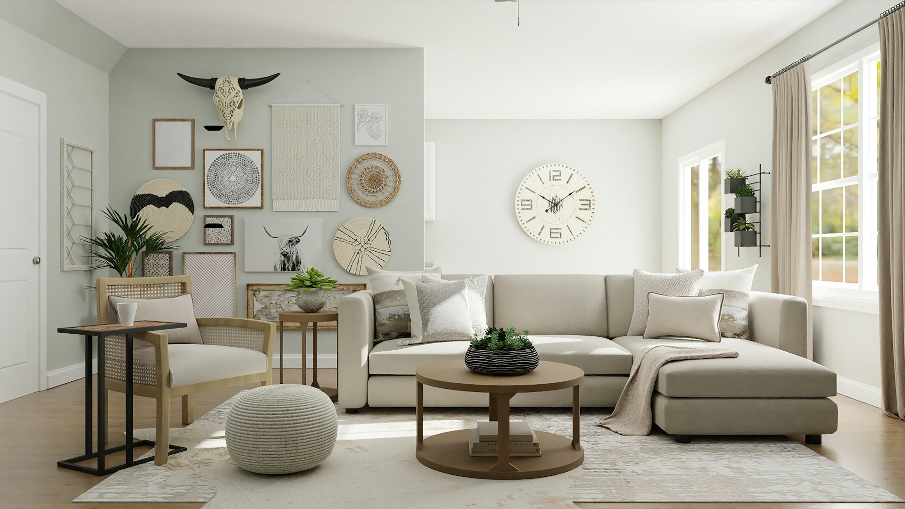 Sun-filled contemporary lounge with warm natural finishes